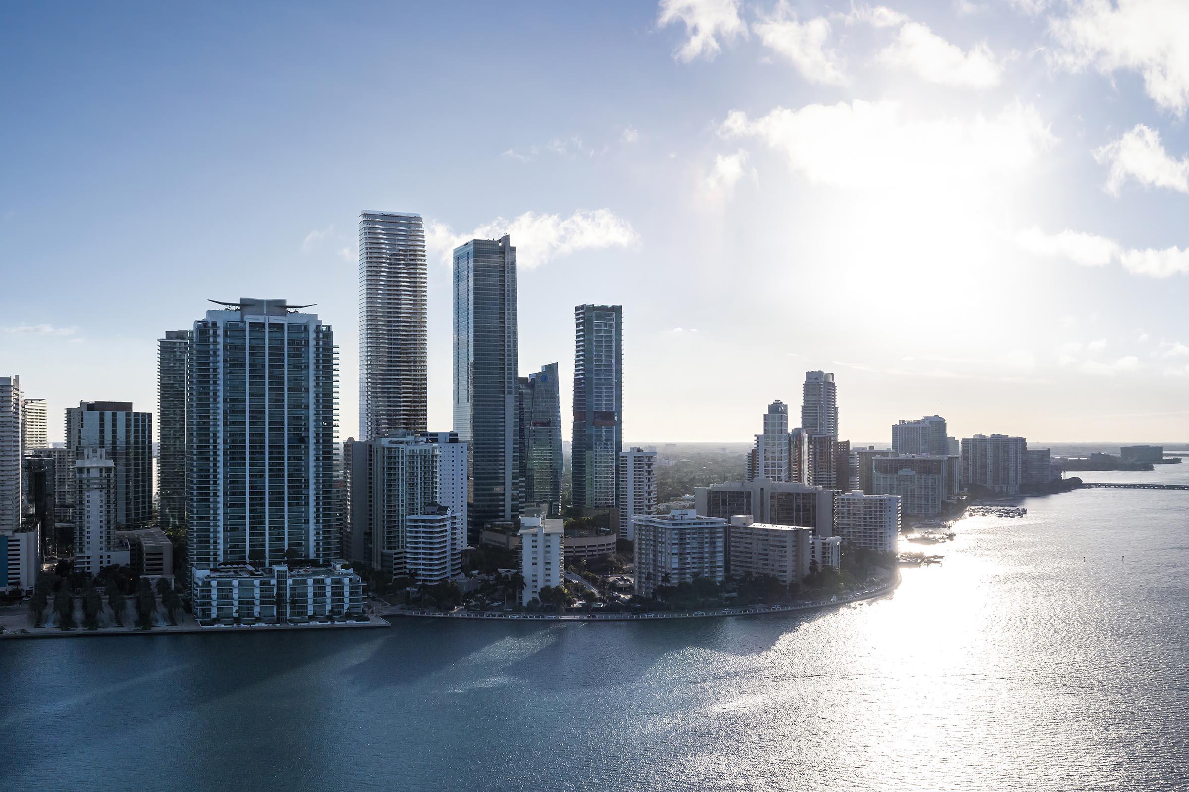 Rendering of The Residences at 1428 Brickell and Miami Skyline